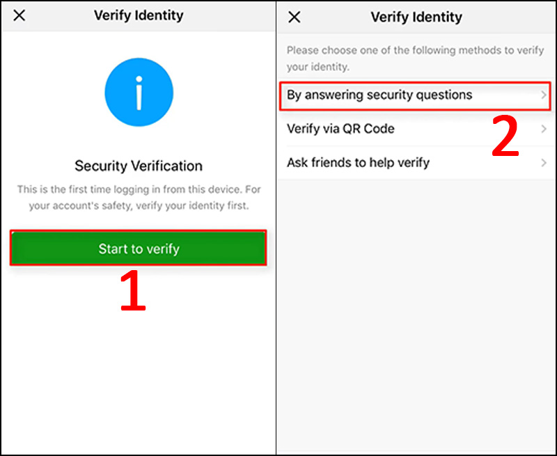 Chọn Start to verify  Chọn Hình thức xác minh.